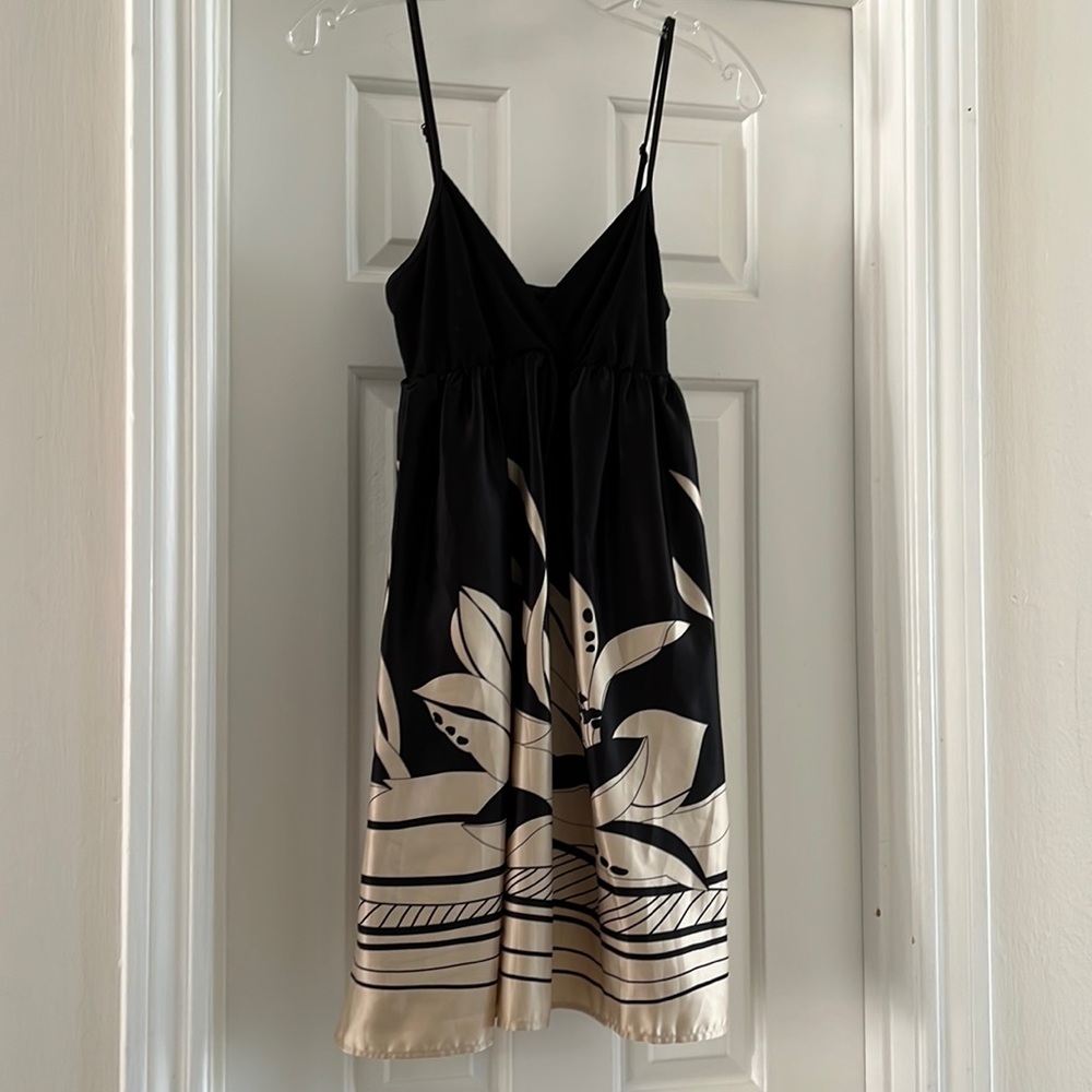 Black & Cream knit and silk strappy dress (Small) with adjustable straps